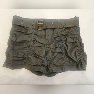 Womens size 9 army green belted shorts with ruching and cuffs
